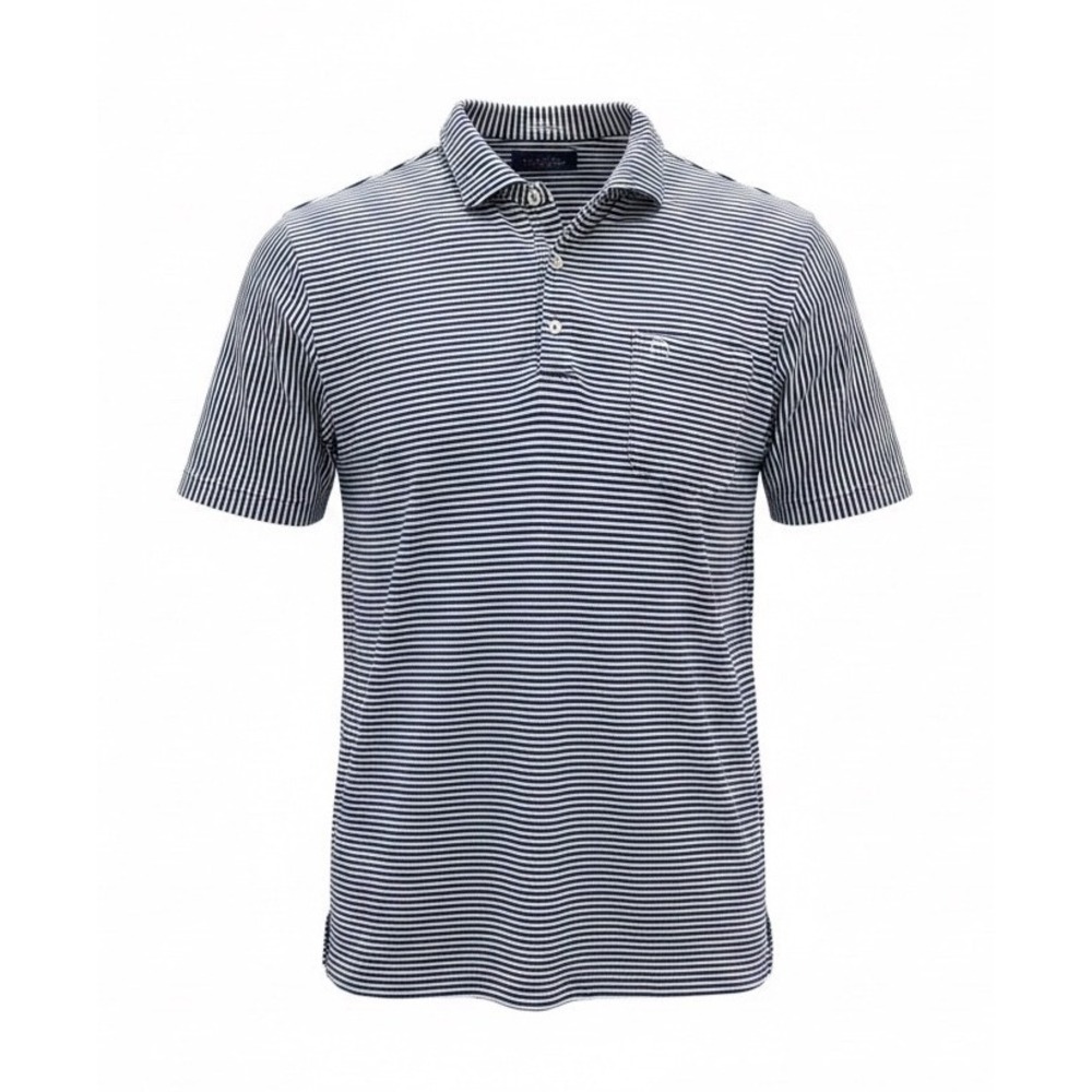 B DRADDY Polo Shirt Men's Size Large Blue Striped Short Sleeve Stretch